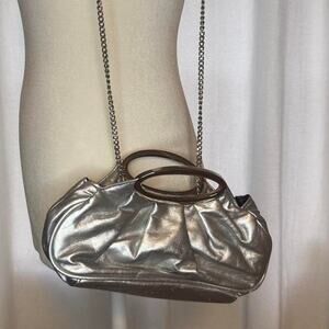 Silver metallic handbag with chain